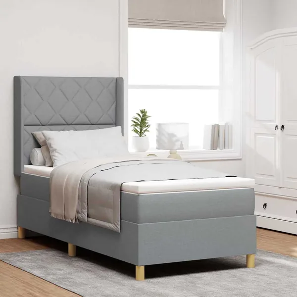 Lit à ressorts avec bandes LED Gris clair 100 x 200 cm tissu