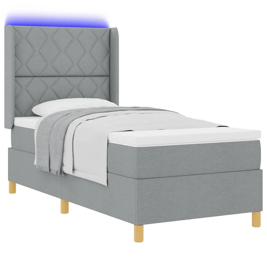 Lit à ressorts avec bandes LED Gris clair 100 x 200 cm tissu - 3