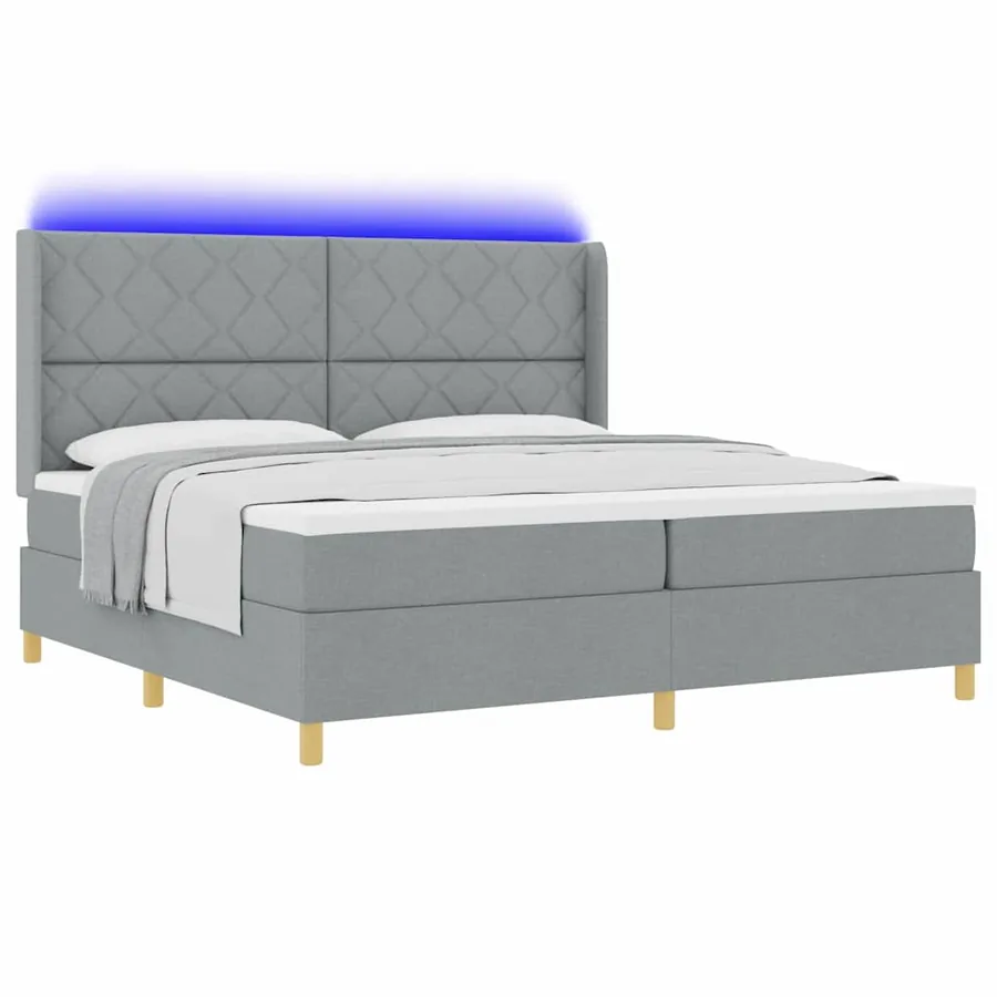 Lit à ressorts avec bandes LED Gris clair 200 x 200 cm tissu - 3
