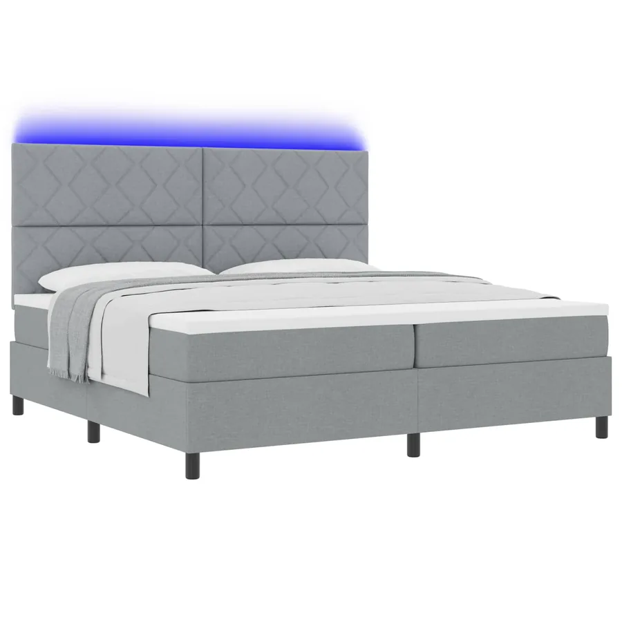 Lit à ressorts avec bandes LED Gris clair 200 x 200 cm tissu - 2