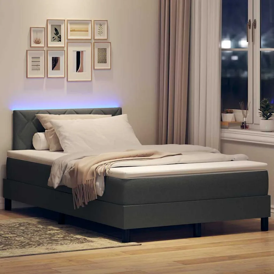 Lit à ressorts avec bandes LED Gris foncé 120 x 200 cm tissu - 5