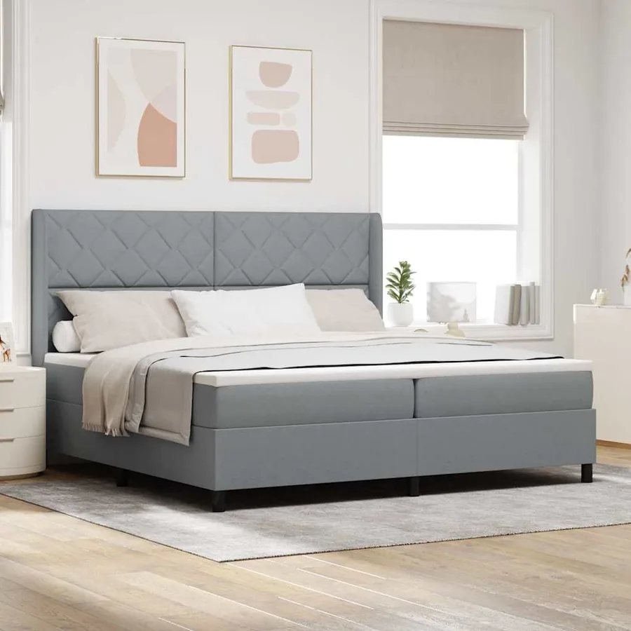 Lit à ressort LED Gris clair 200 x 200 cm tissu