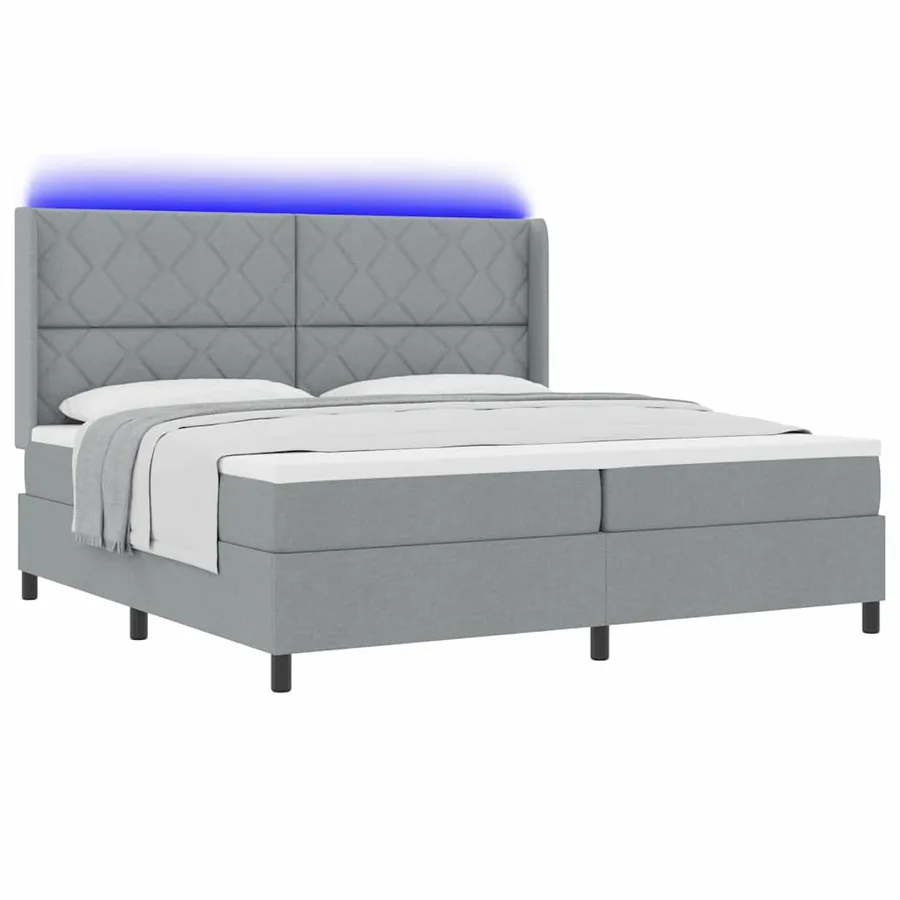 Lit à ressort LED Gris clair 200 x 200 cm tissu - 3