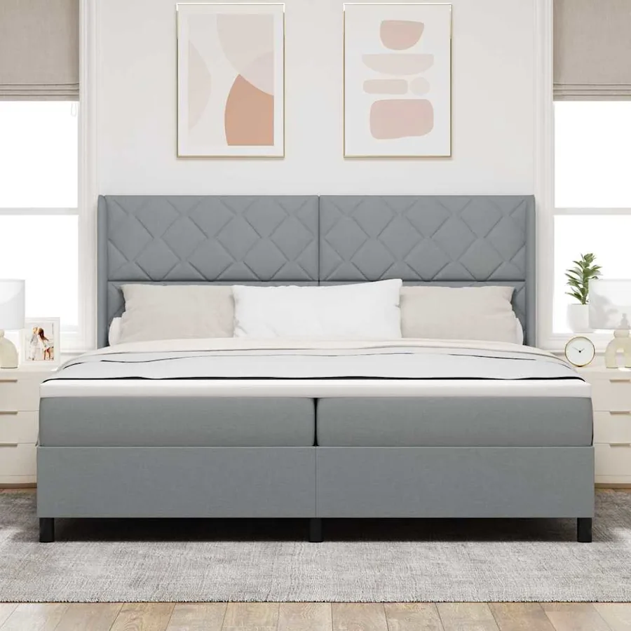 Lit à ressort LED Gris clair 200 x 200 cm tissu - 4
