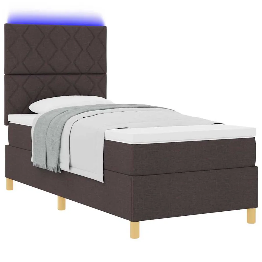 Lit à ressort LED Marron foncé 100 x 200 cm tissu - 3
