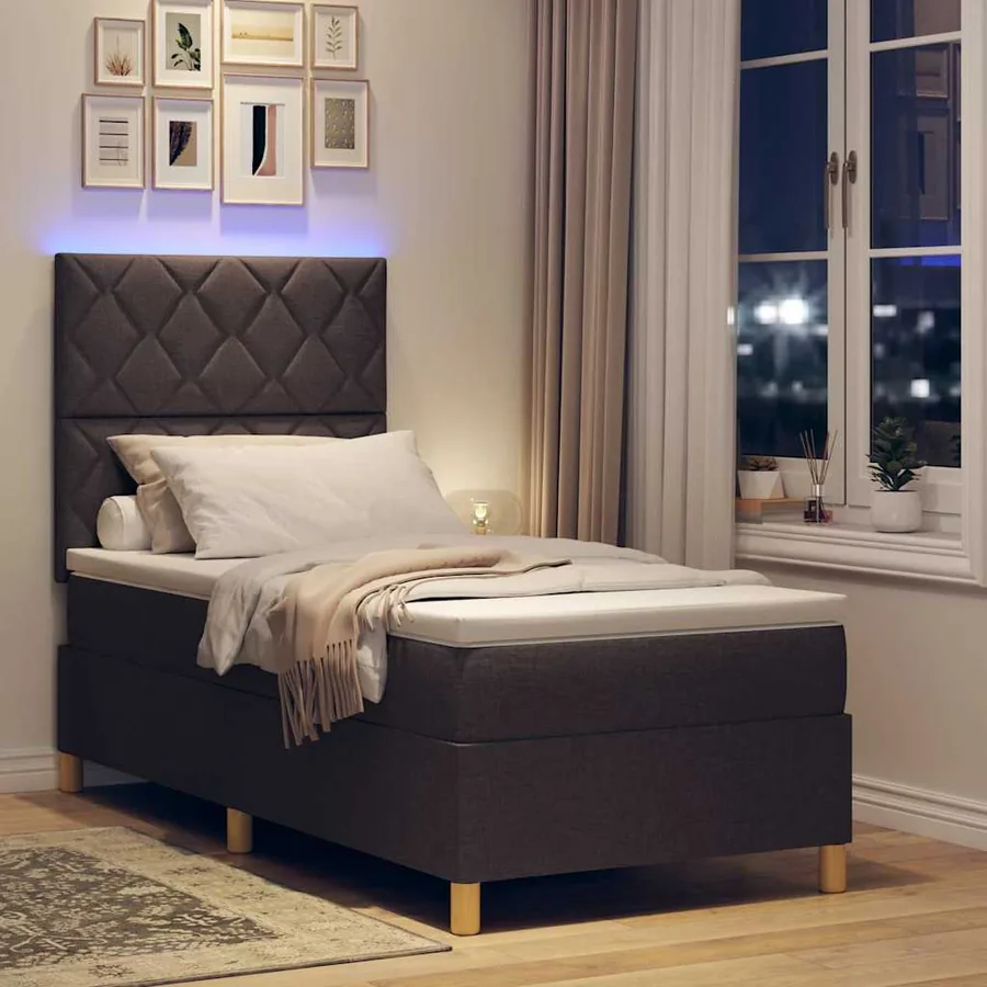 Lit à ressort LED Marron foncé 100 x 200 cm tissu - 5