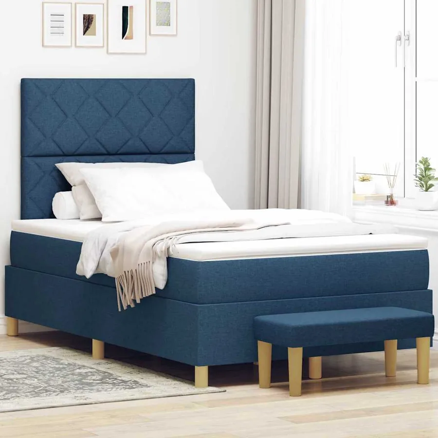 Lit à ressorts avec coussin Bleu 190 x 120 cm tissu