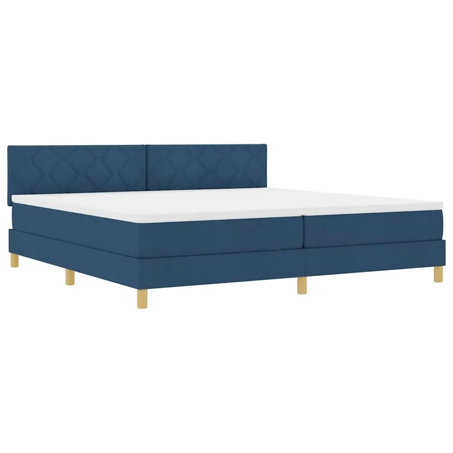 Lit à ressorts avec coussin Bleu 200 x 200 cm tissu - 4