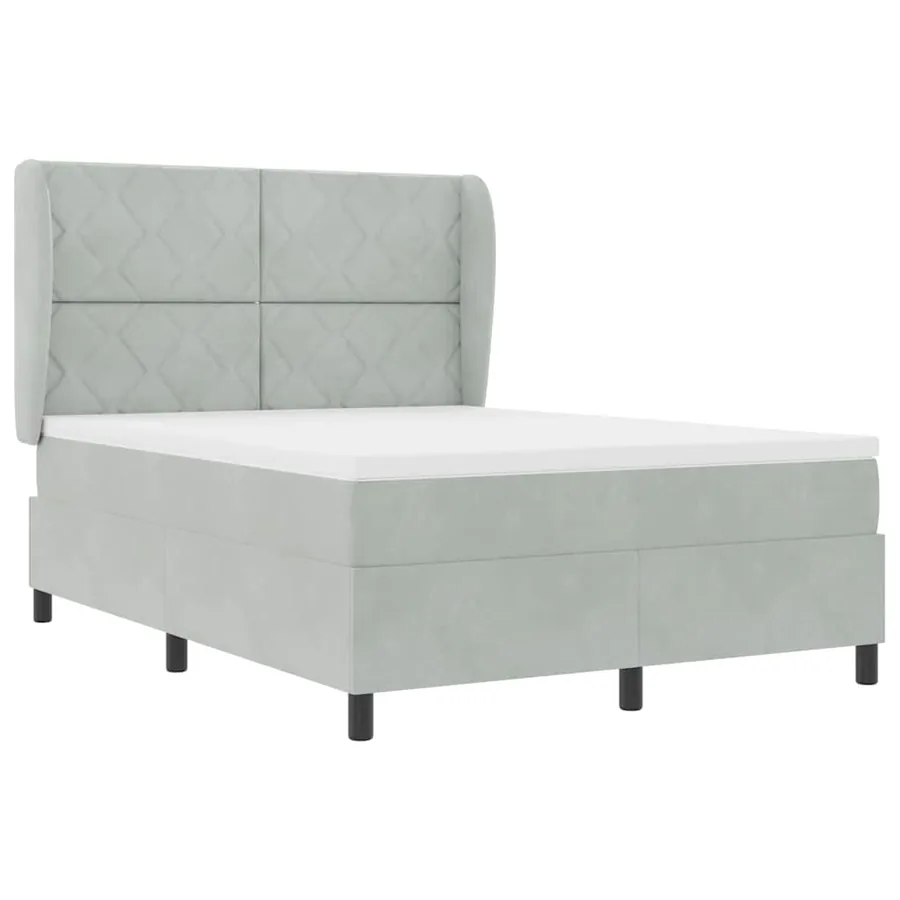 Lit à ressorts avec tête de lit Gris clair 200 x 140 cm Velours - 4