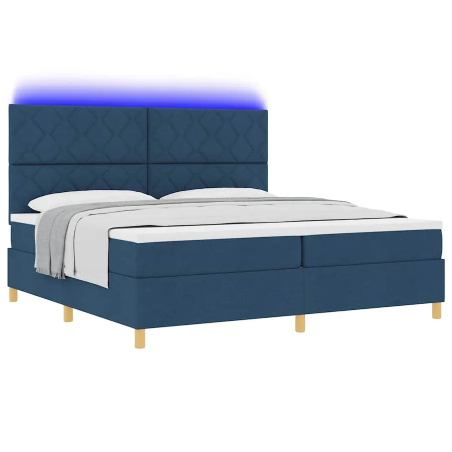 Lit à ressort LED avec tête de lit Bleu 200 x 200 cm tissu - 3