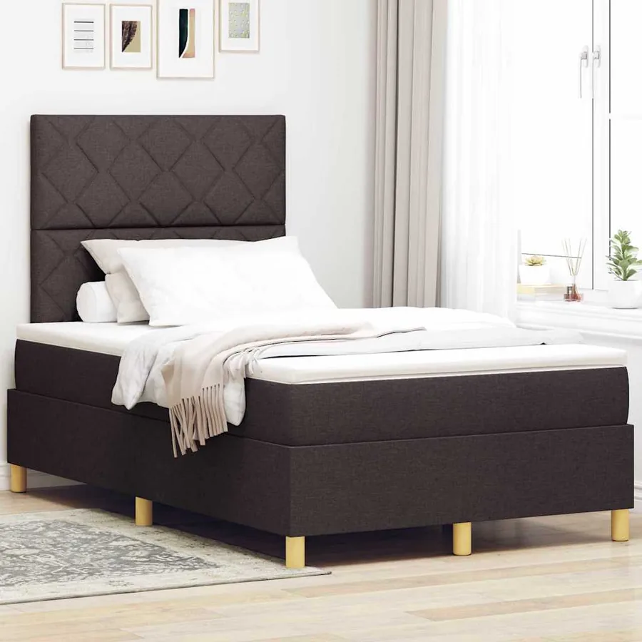 Lit à ressort LED Marron foncé 120 x 200 cm tissu