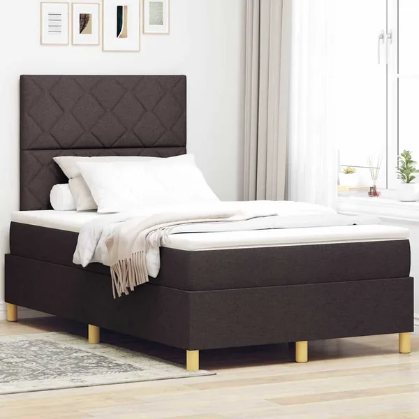 Lit à ressort LED Marron foncé 120 x 200 cm tissu