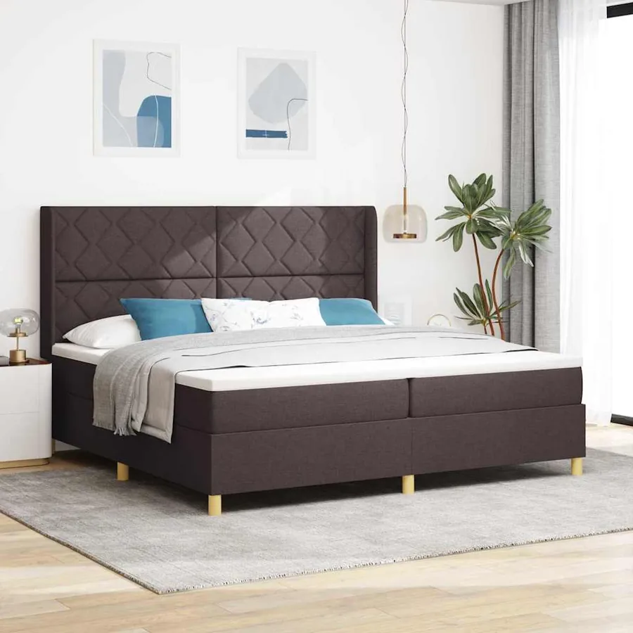 Lit à ressorts avec bandes LED Marron 200 x 200 cm tissu