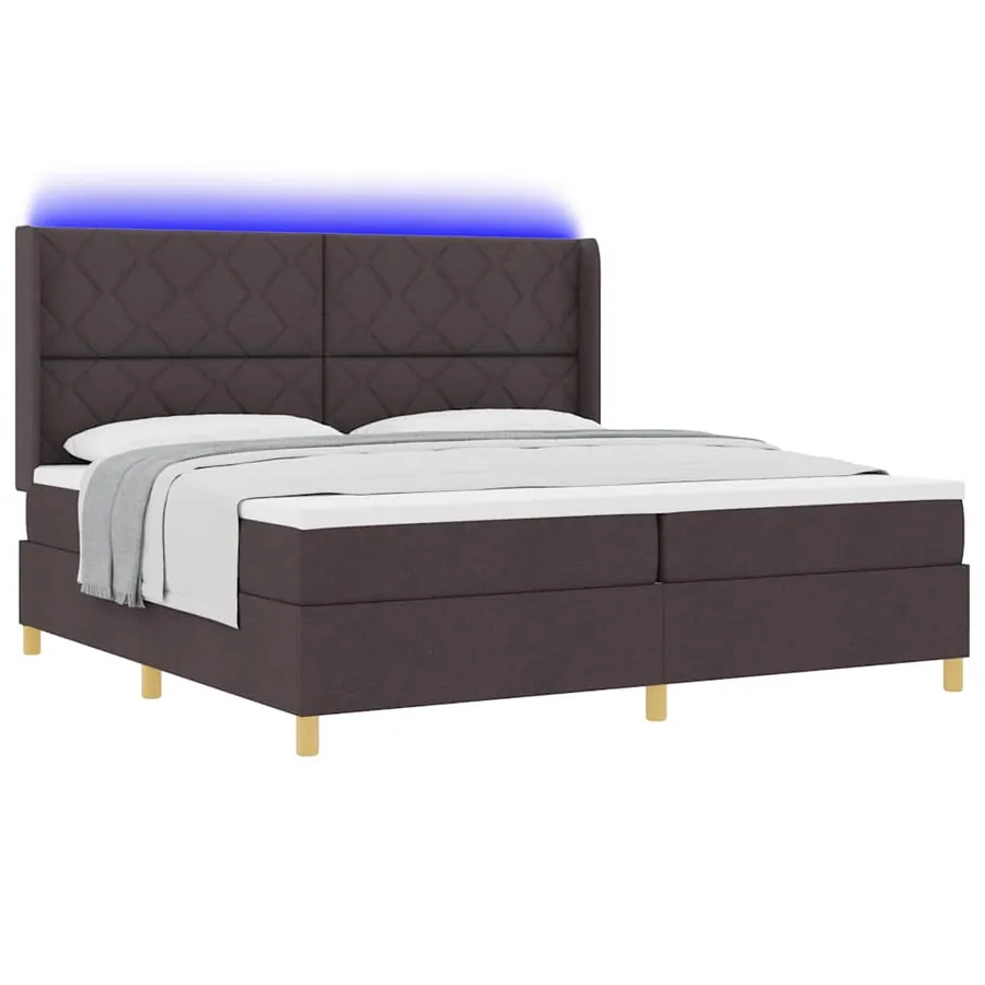 Lit à ressorts avec bandes LED Marron 200 x 200 cm tissu - 3
