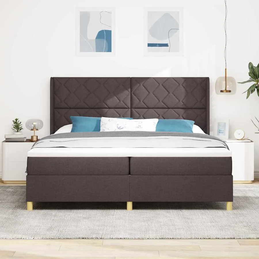 Lit à ressorts avec bandes LED Marron 200 x 200 cm tissu - 4