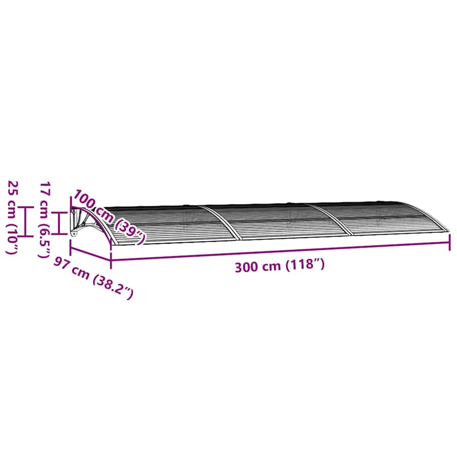 Door canopy grey 300x100 cm polycarbonate - 7