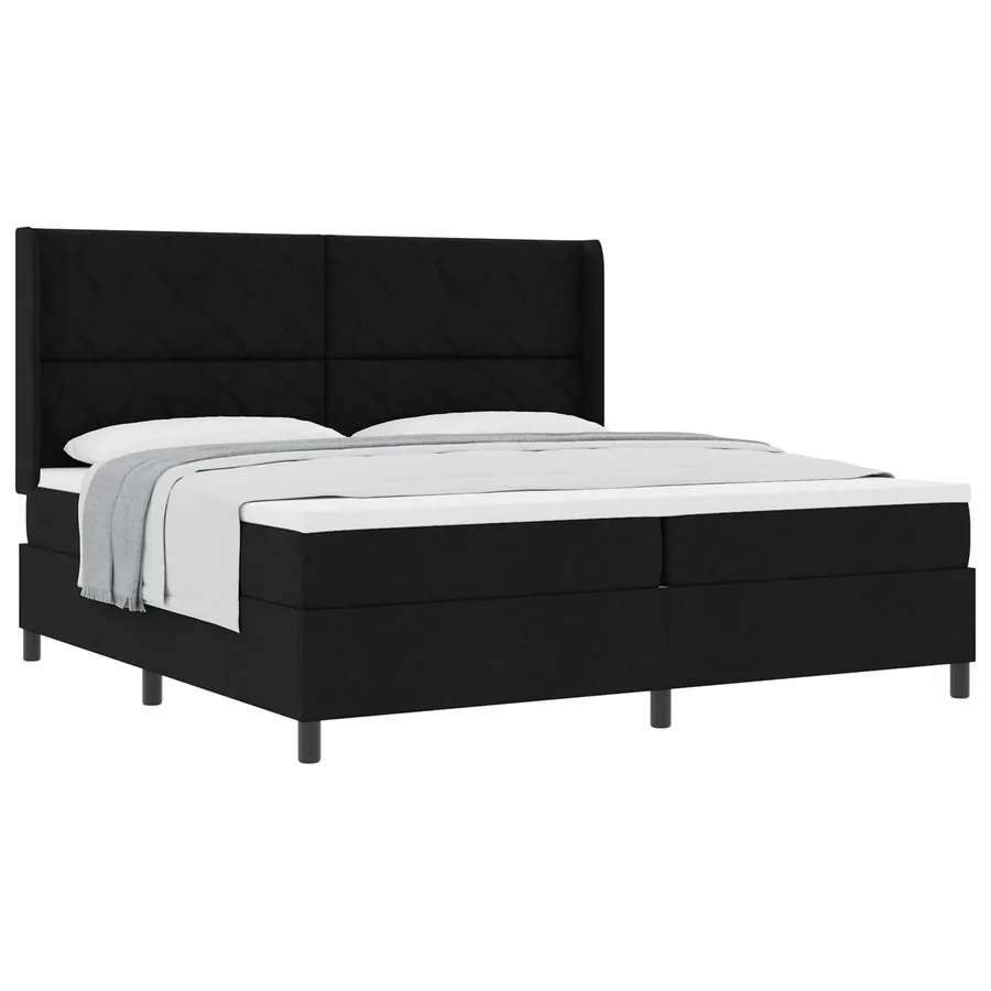 Lit à ressorts avec coussin Noir 200 x 200 cm tissu - 2