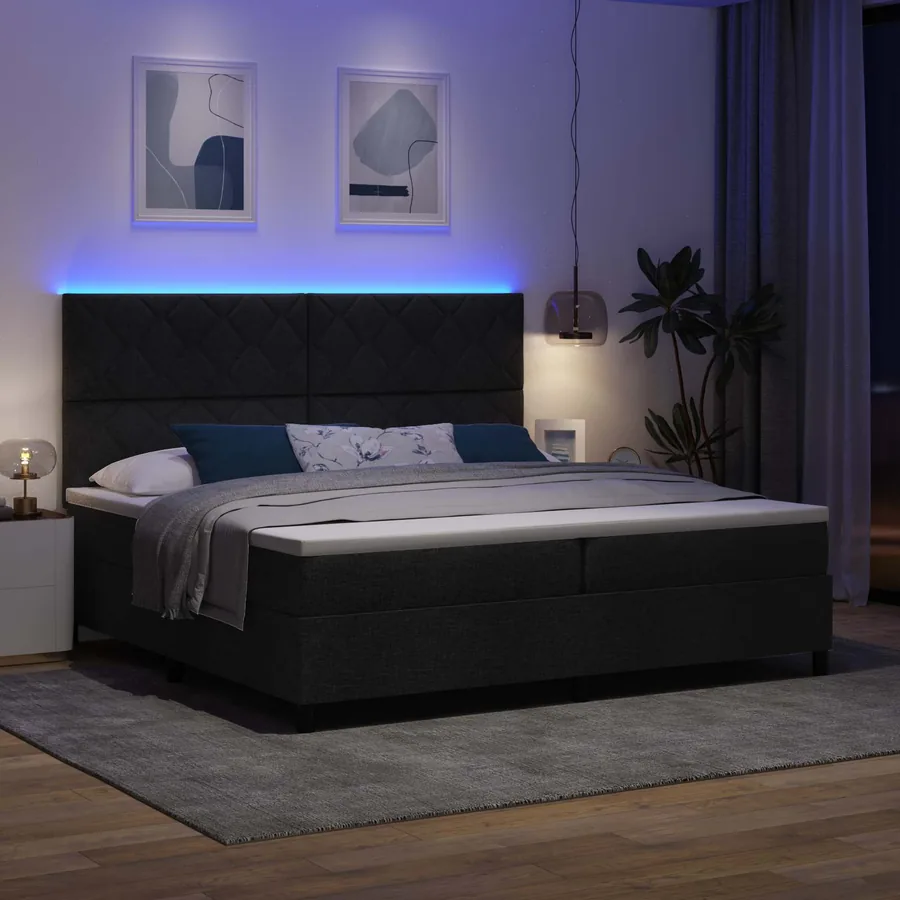 Lit à ressorts avec matelas avec LED Noir 200 x 200 cm tissu - 3