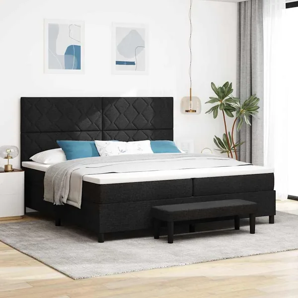 Lit à ressorts avec tête de lit Noir 200 x 200 cm tissu