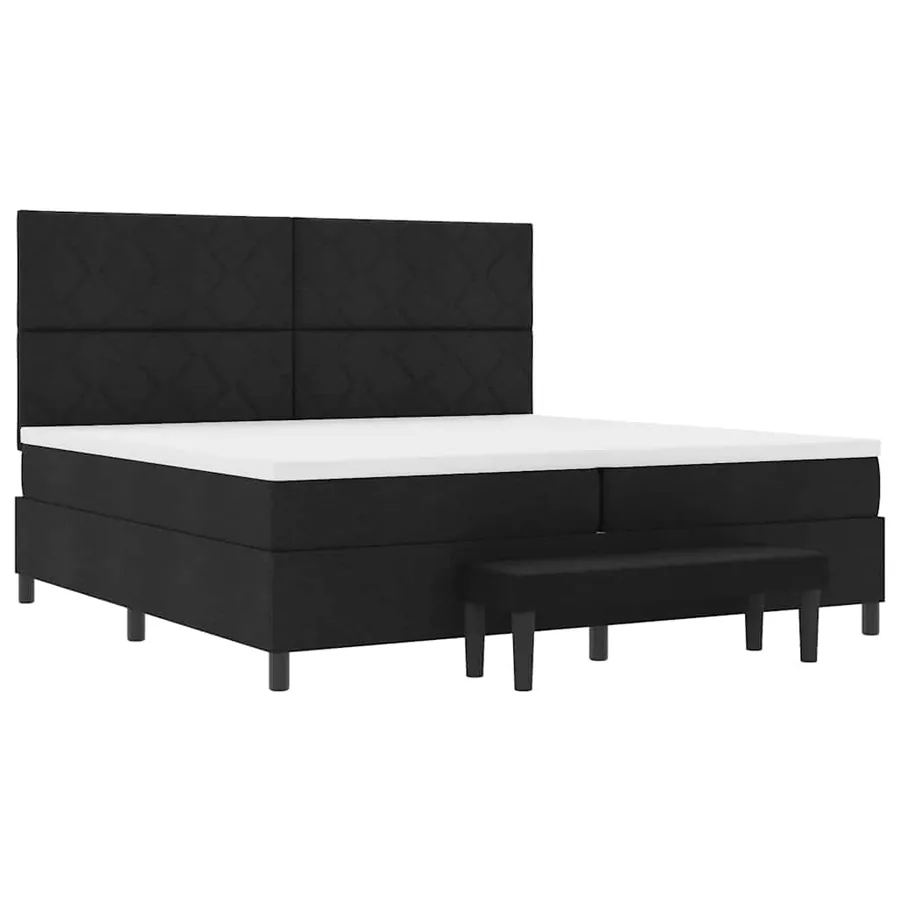 Lit à ressorts avec tête de lit Noir 200 x 200 cm tissu - 7