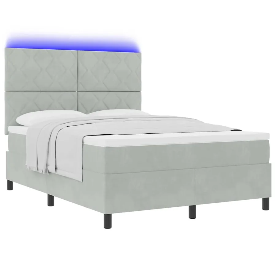 Lit à ressort LED Gris clair 140 x 200 cm Velours - 3
