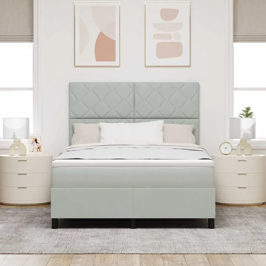 Lit à ressort LED Gris clair 140 x 200 cm Velours - 4
