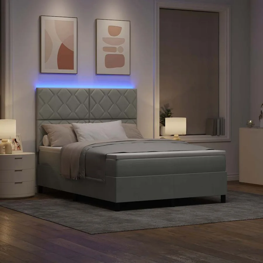 Lit à ressort LED Gris clair 140 x 200 cm Velours - 5