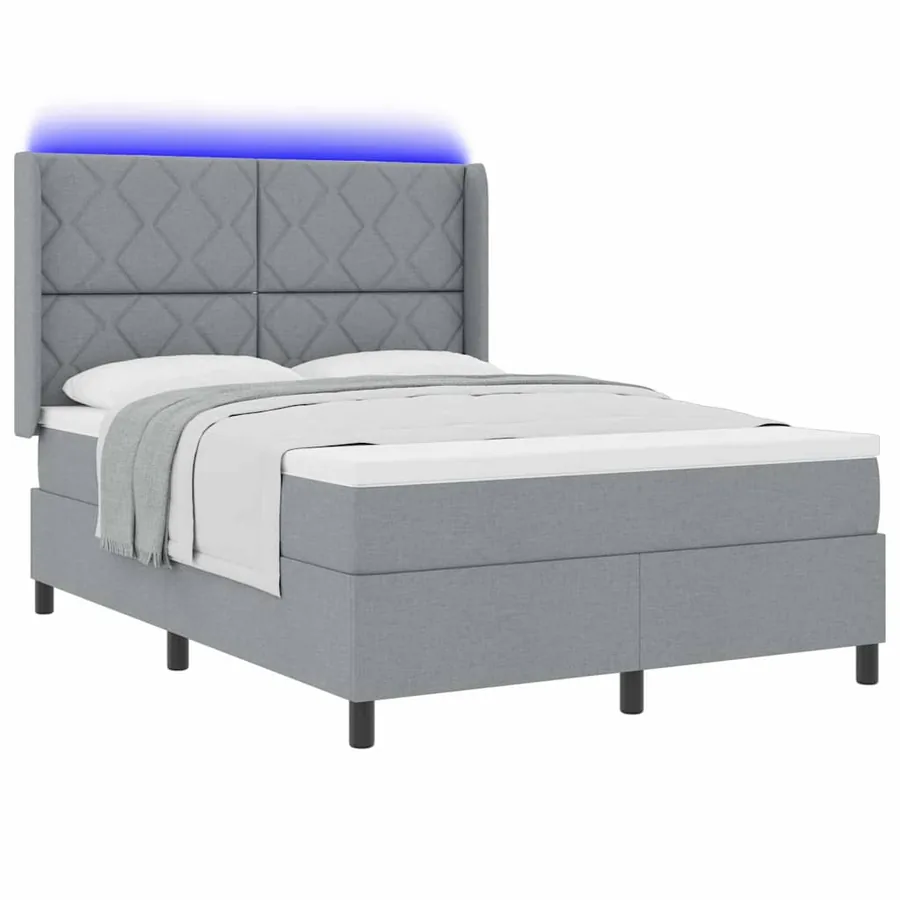 Lit à ressort LED Gris clair 160 x 200 cm tissu - 3