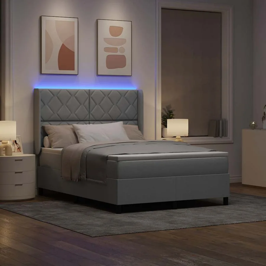 Lit à ressort LED Gris clair 160 x 200 cm tissu - 5