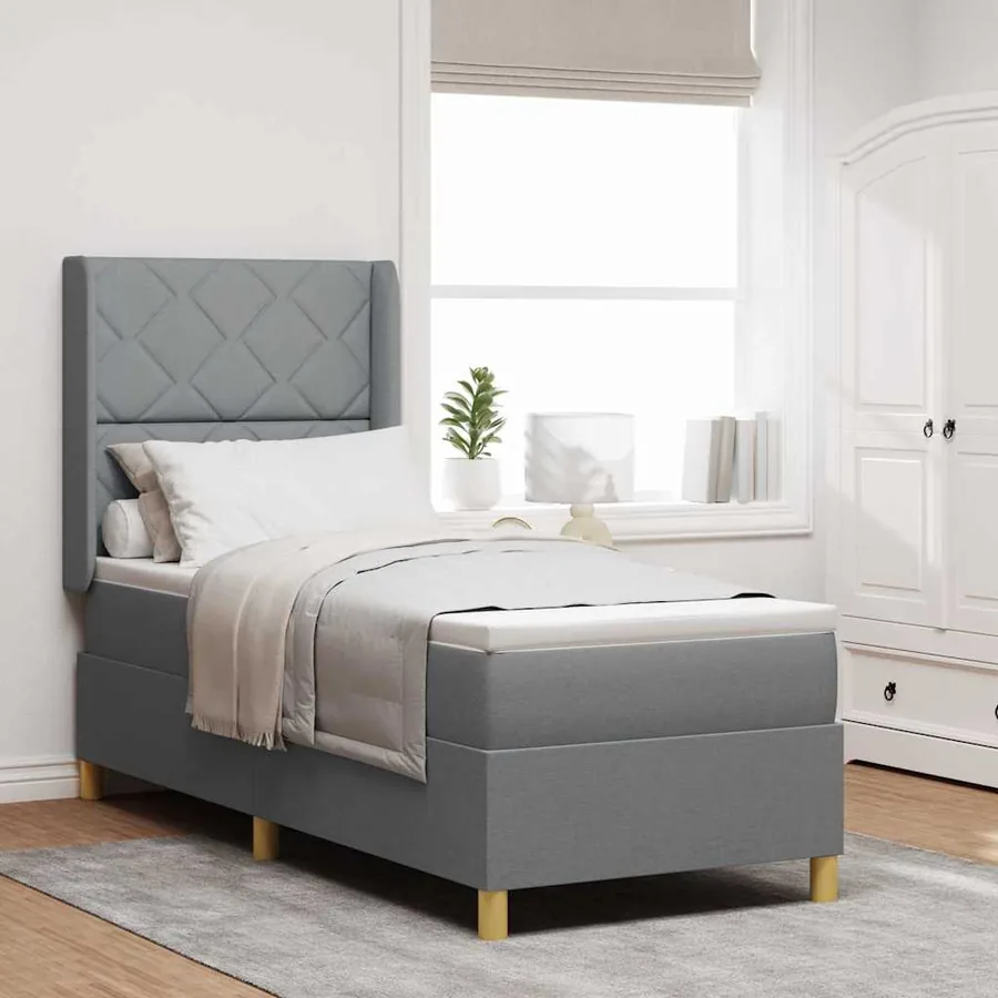 Lit à ressorts avec bandes LED Gris clair 80 x 200 cm tissu