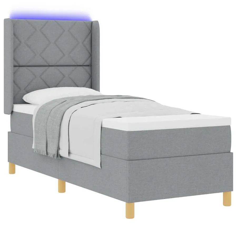 Lit à ressorts avec bandes LED Gris clair 80 x 200 cm tissu - 3
