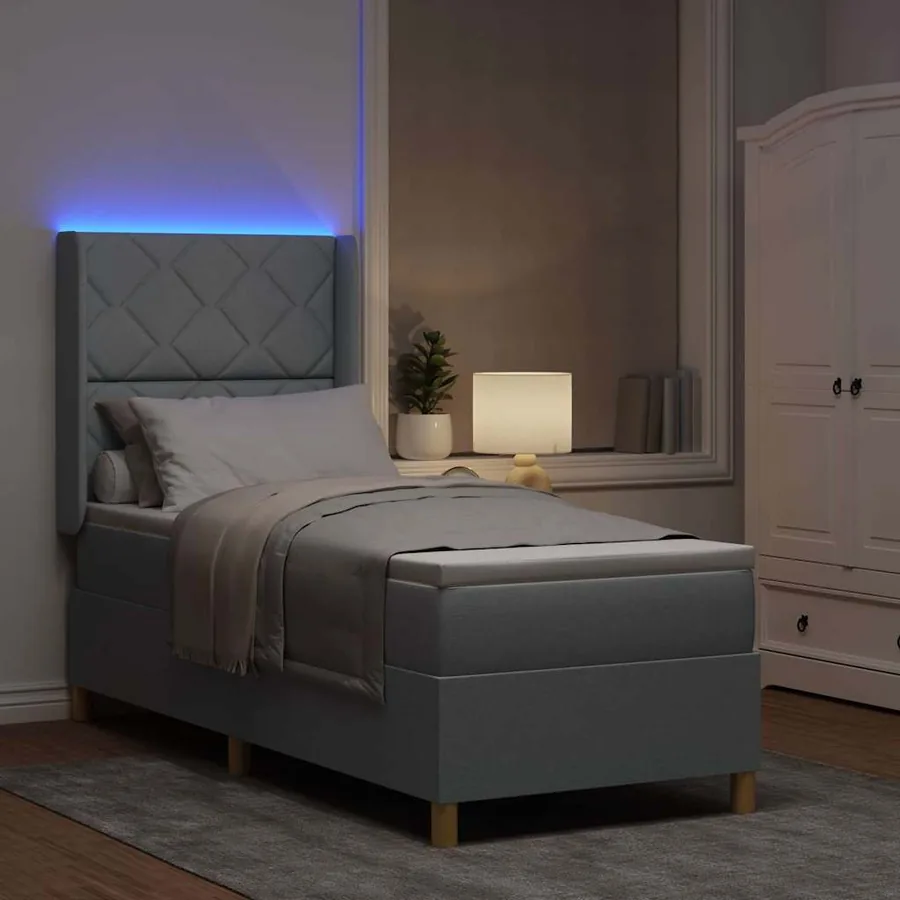 Lit à ressorts avec bandes LED Gris clair 80 x 200 cm tissu - 5