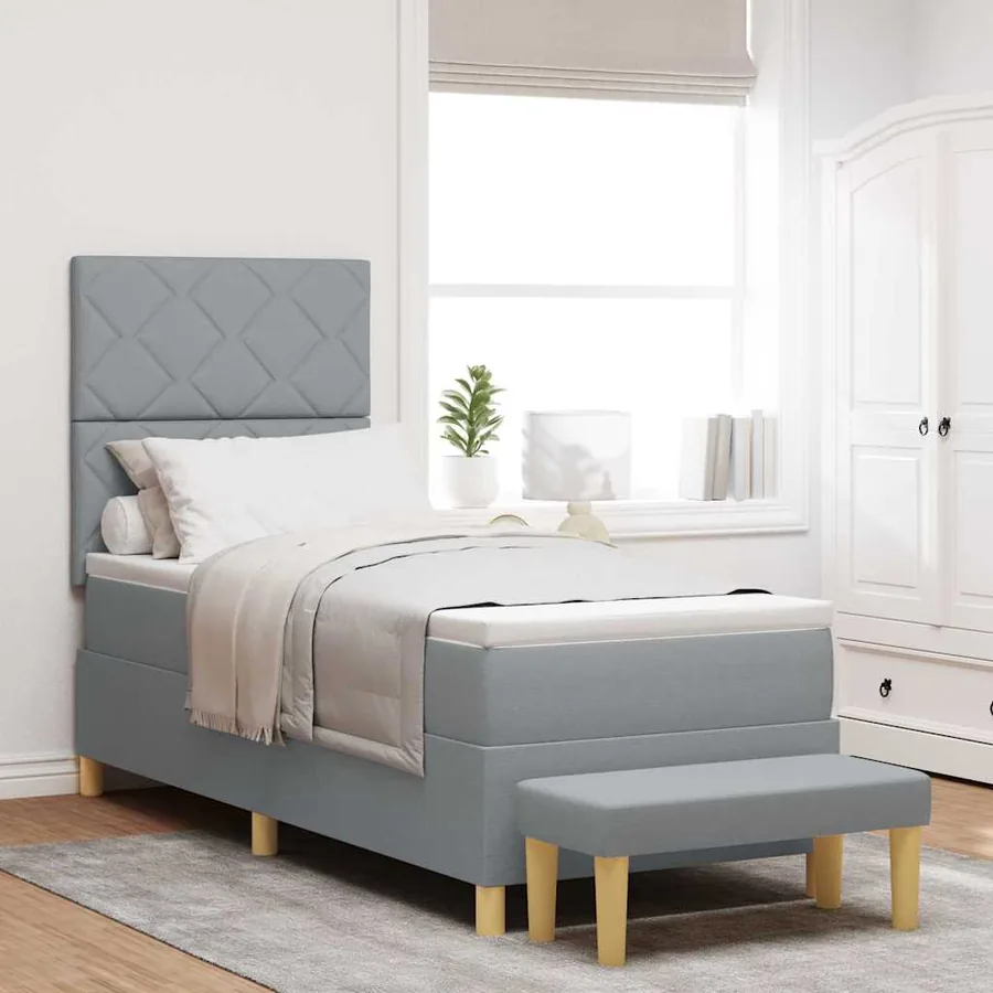 Lit à ressorts avec tête de lit Gris clair 200 x 80 cm tissu