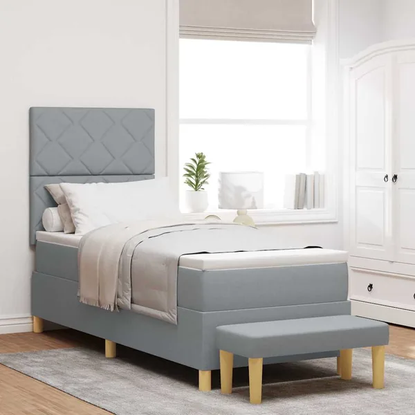 Lit à ressorts avec tête de lit Gris clair 200 x 80 cm tissu
