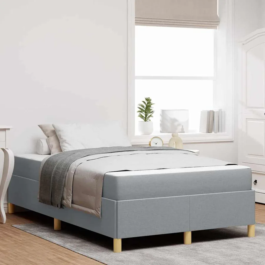 Cadre de lit avec matelas Gris clair 120 x 190 cm tissu