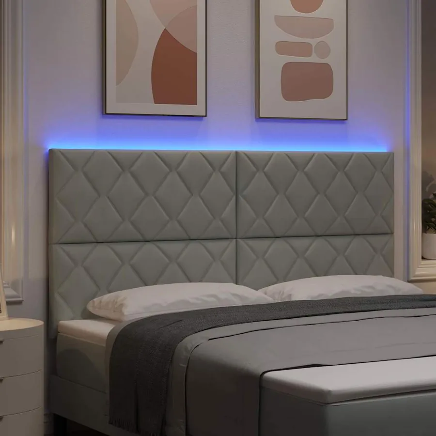 Tête de lit LED Gris clair 180 cm Velours - 4