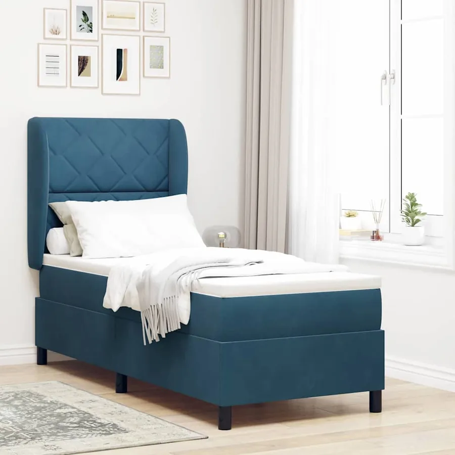 Lit à ressorts avec tête de lit Bleu foncé 200 x 80 cm Velours