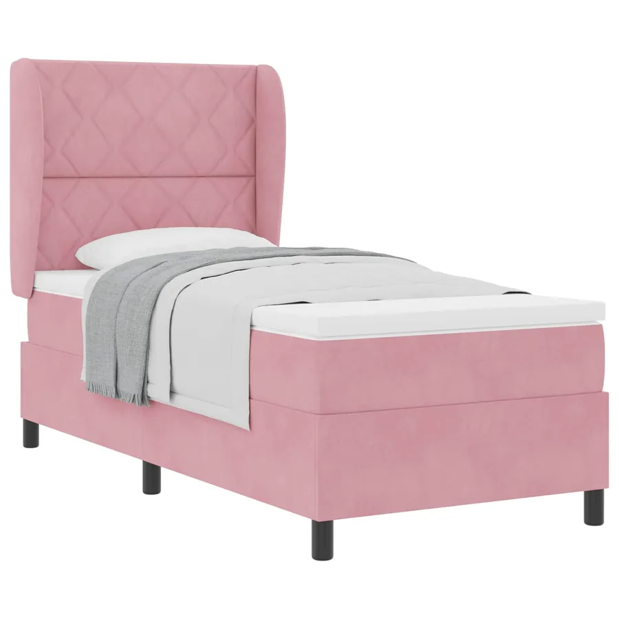 Lit à ressorts avec tête de lit Rose 190 x 90 cm Velours - 2