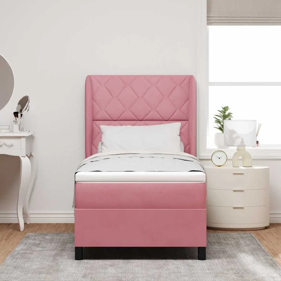 Lit à ressorts avec tête de lit Rose 190 x 90 cm Velours - 3