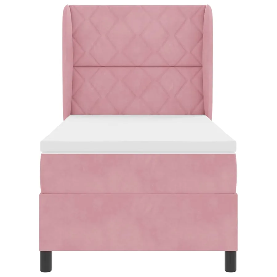 Lit à ressorts avec tête de lit Rose 190 x 90 cm Velours - 7