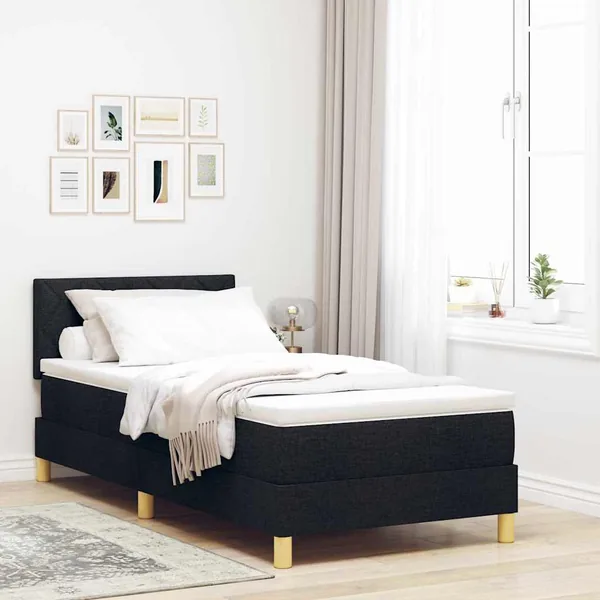 Lit à ressort LED avec bandes LED Noir 90 x 190 cm tissu