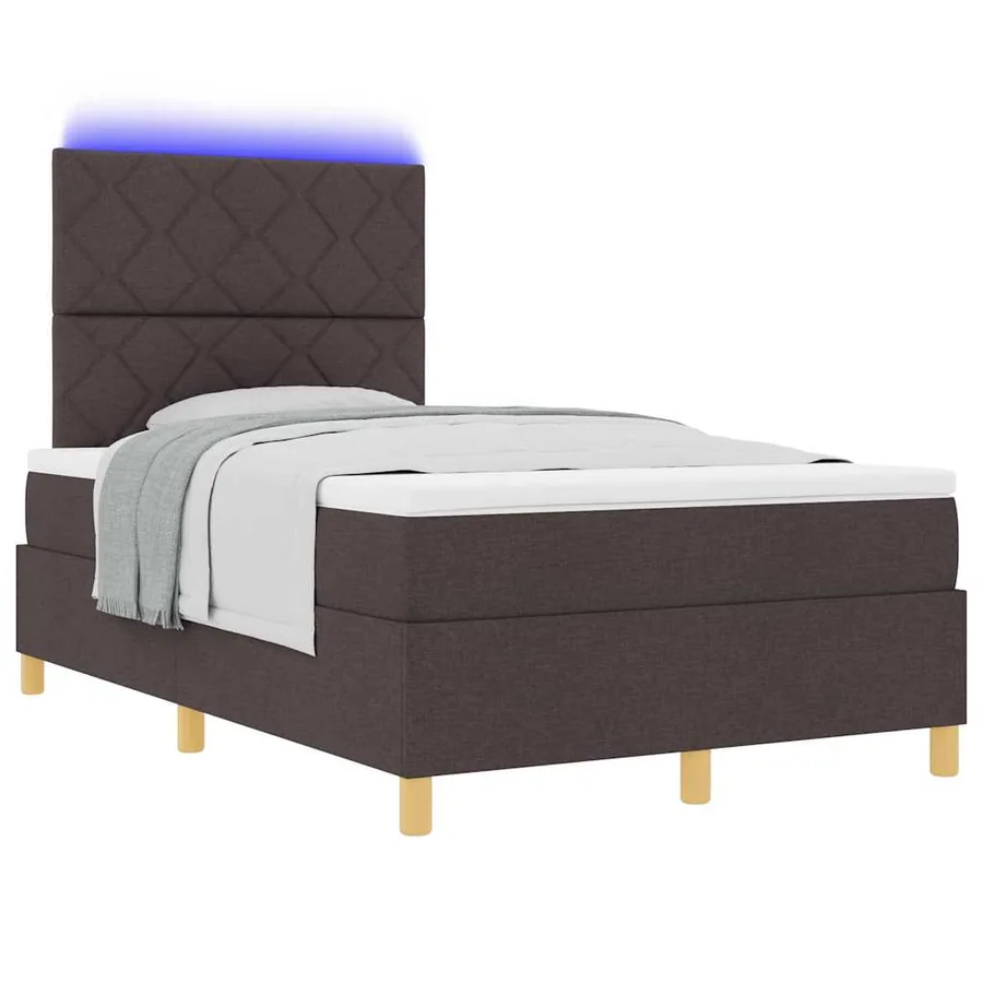 Lit à ressort LED Marron foncé 120 x 190 cm tissu - 3