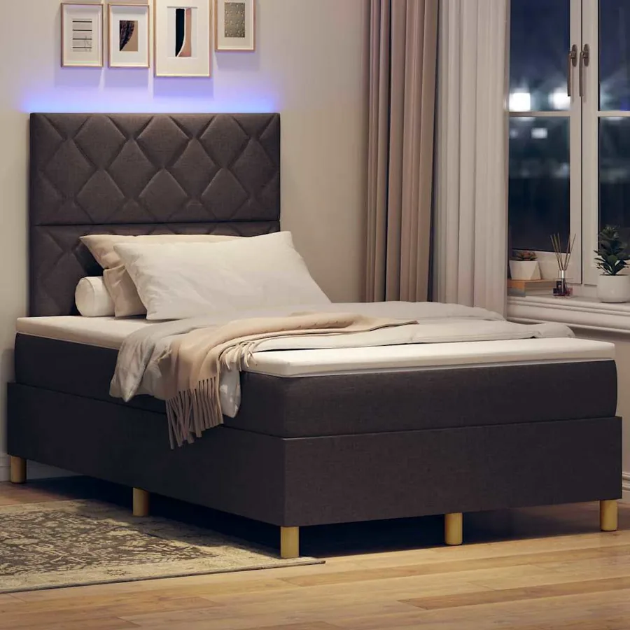 Lit à ressort LED Marron foncé 120 x 190 cm tissu - 5