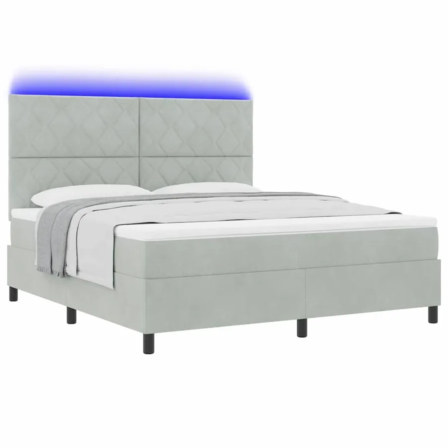 Lit à ressort LED Gris clair 180 x 200 cm Velours - 3