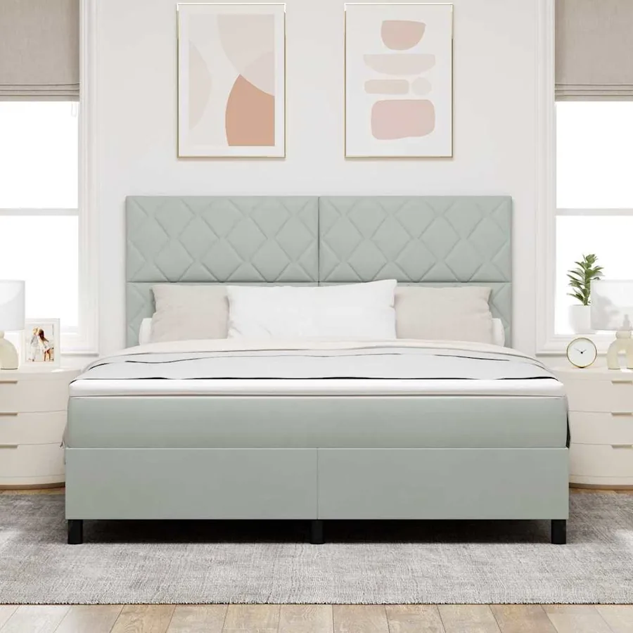 Lit à ressort LED Gris clair 180 x 200 cm Velours - 4