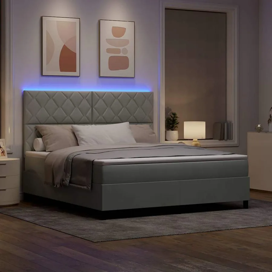 Lit à ressort LED Gris clair 180 x 200 cm Velours - 5