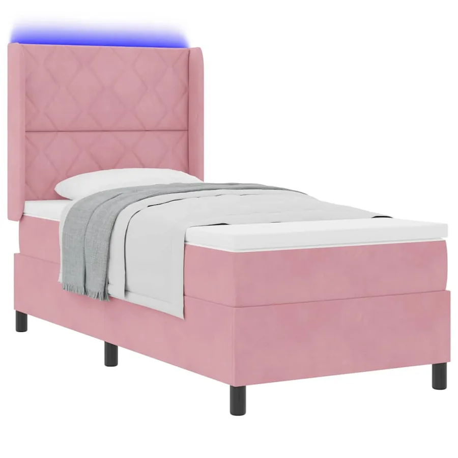 Lit à ressorts avec bandes LED Rose 90 x 190 cm Velours - 3