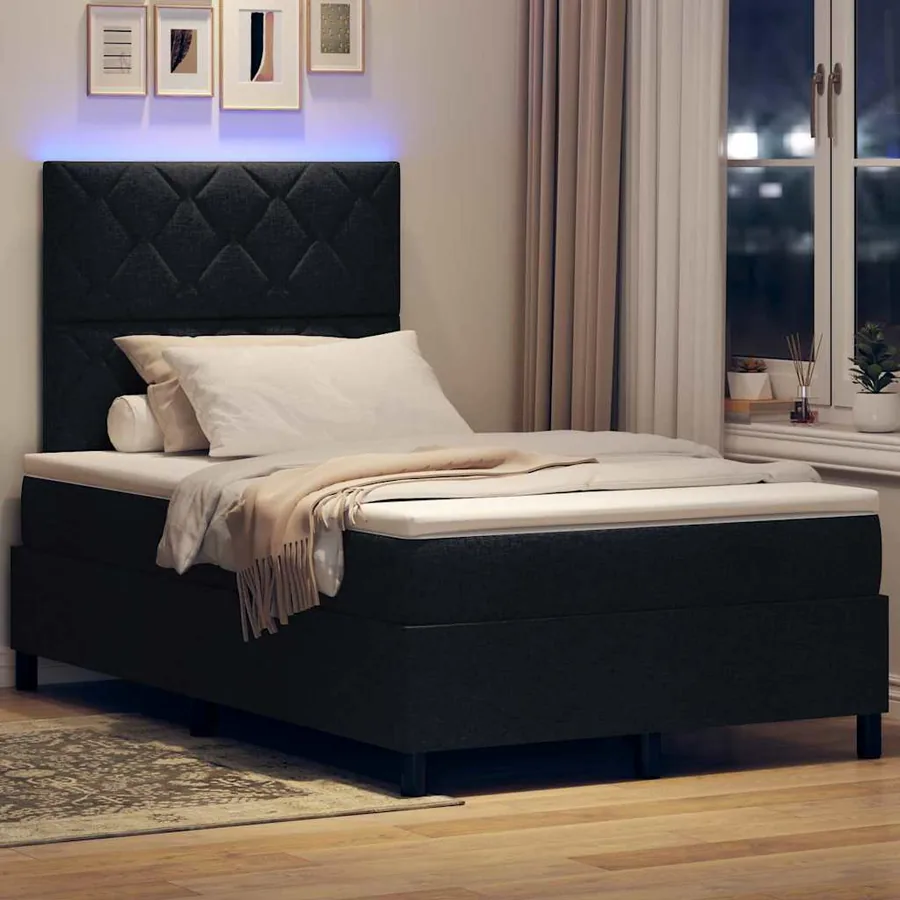 Lit à ressorts avec bandes LED Noir 120 x 190 cm tissu - 5