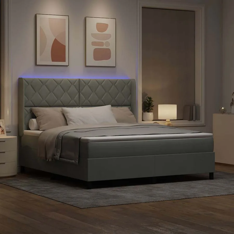Lit à ressorts avec bandes LED Gris clair 180 x 200 cm Velours - 5
