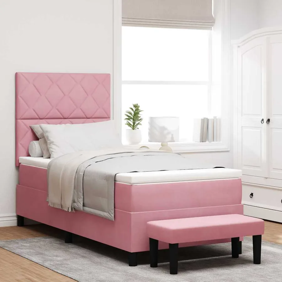 Lit à ressorts avec tête de lit Rose 190 x 90 cm Velours